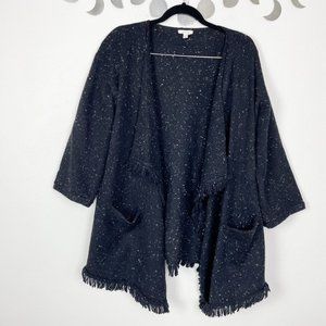 Soft + Joie Woman's Sz S Black Farid Fringe Tweed Open‎ Sweater Cardigan